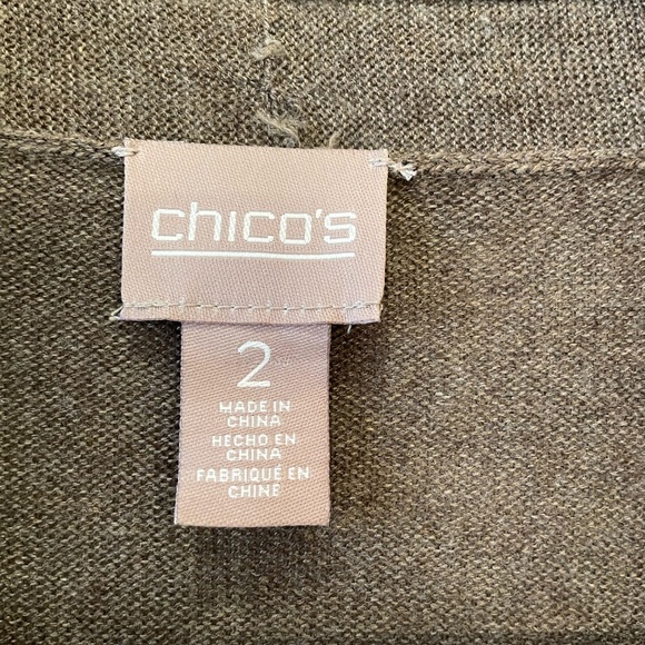 Chic Chicos 3/4 sleeve brown sweater w/fur trim and rhinestone - Picture 4 of 7